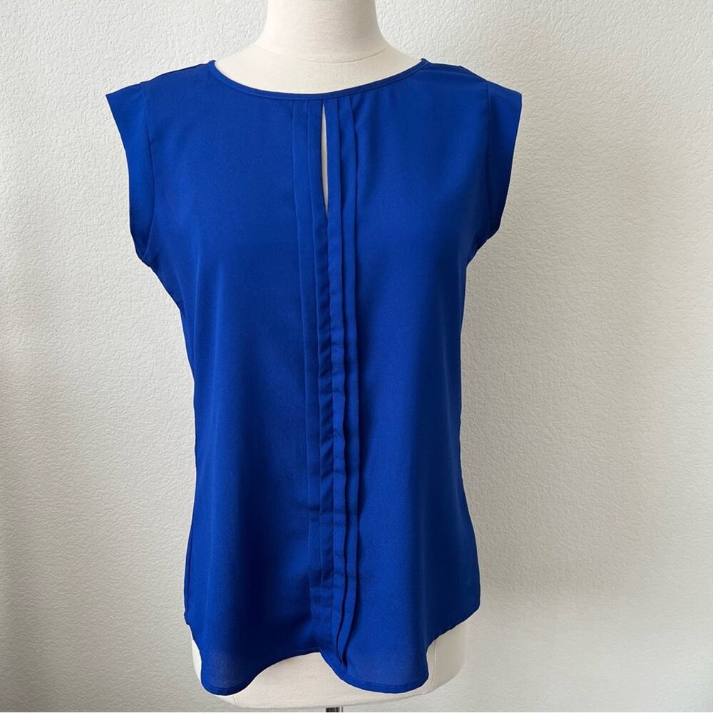 The Limited royal blue pintuck pleated keyhole sleeveless top